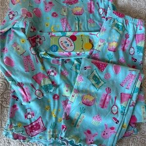 Sara's Prints Turquoise Pajama Set with Pink and Yellow Details
